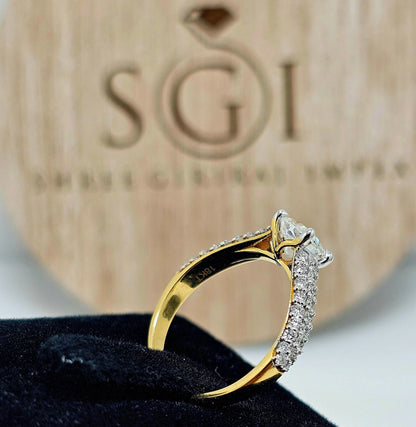 1.64ctw Lab-Grown Diamond Proposal Ring: Cushion & Round, Yellow Gold