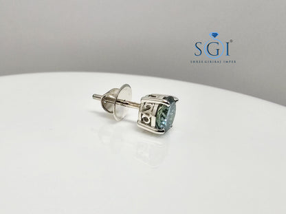 Blue Moissanite Solitaire Stud – Men’s White Gold 6.5mm Earring