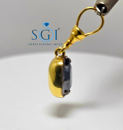 Royal Blue Moissanite Pendant: 3ct Old Mine Cushion, Yellow Gold