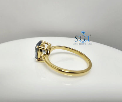 2CT Royal Blue Moissanite Oval Solitaire Ring: VVS1 Clarity, Solid Gold