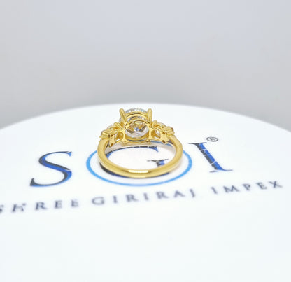 Yellow Gold Moissanite Engagement Ring – 4 CTW Round Cut with Side Stones