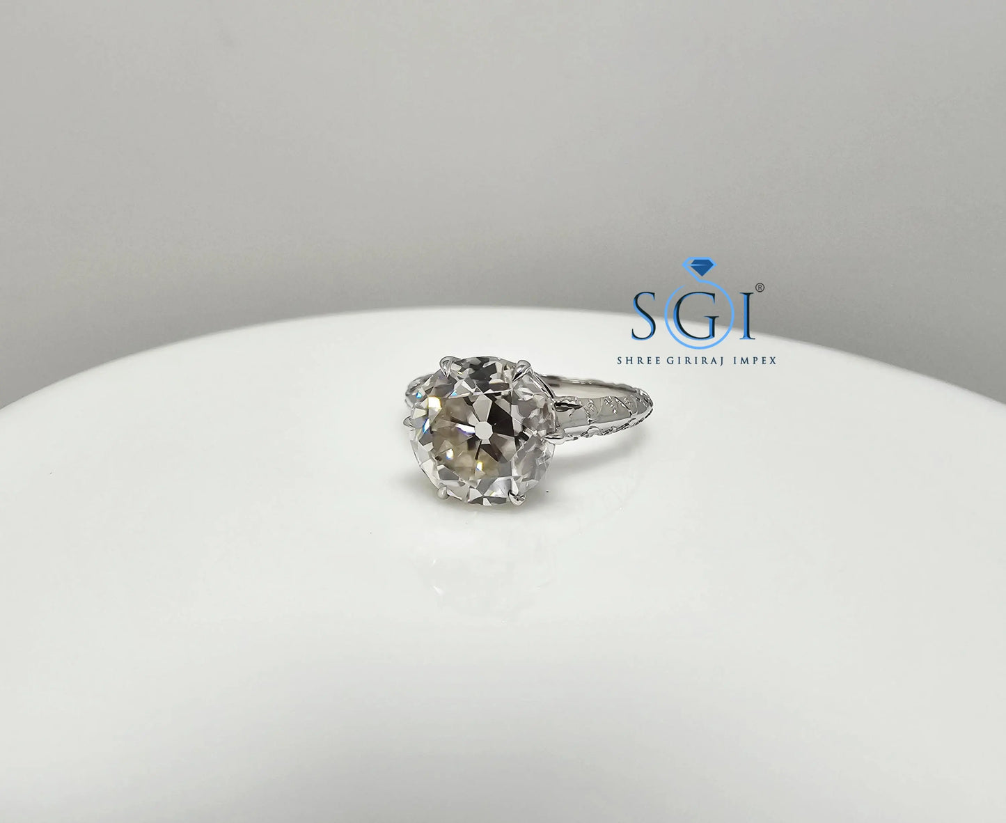 Vintage Style 3.30ct Moissanite Ring: Sterling Silver, Old European Cut