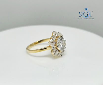 2.80ctw Round & Marquise-Cut Moissanite Diamond Vintage-Inspired Luxurious Gold Ring