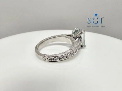 3ct Aqua Blue Moissanite Diamond – Radiant Cut Solitaire Ring for Men & Women"