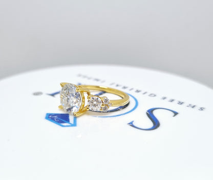 Yellow Gold Moissanite Engagement Ring – 4 CTW Round Cut with Side Stones