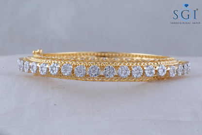 10ctw  Round White D vvs1 Moissanite Diamond  Floral Real Diamonds Bridal Wear Bangle cum Bracelete, Round Diamond Bangle, 14K Diamond Gold Womens Bangle ,Gift for Mom