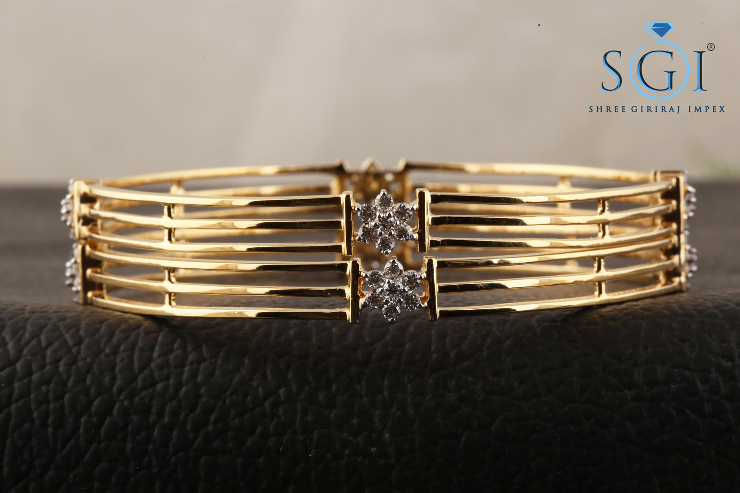 3.5Ctw EF VVS VS Lab grown Diamond Set of 2 Bangles, Set Of 2 Gold  Sparkling  Diamond Bangle, Flower Shape Diamond Bangles, Three Layer SOLID Gold  Women Bangles