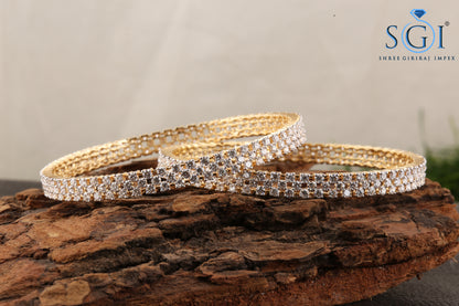 25ctw White D VVS1 Moissanite Diamond Set of 2 Bangles, Classic Design Set Of 2 Pcs Bangles, White  Diamond Studded 18k Gold Plated, Very Beautiful Designer Bangle, Bangles For Womens