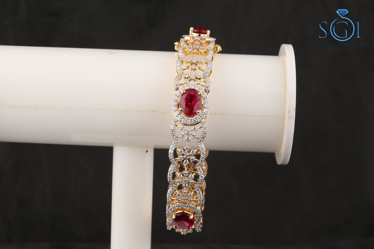 White D VVS1 Moissanite Diamond Round And Oval Shape Synthetic Pink Fancy Ruby Bangle Set, Unique  Designer Ladies Bangle, Yellow Gold Ruby Bangles , Bridal Indian Bangles  For Womens