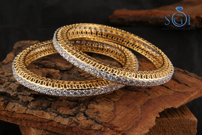 15ctw Moissanite Round Cut Diamond Bangles, Elegance Diamond Bangle, Set Of 2 Single Diamond Line Bangle Set, Party Wear Bangles For Womens, Bridal Wear Bangles, Gift For Mom