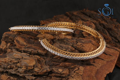 30ctw Moissanite Diamond Round  Single Diamond Line Bangles, 18K Elegance Diamond Bangle, Moissanite Bracelets, Stackable Bangle Bracelet, Gold Bridal Wear Bangle Bracelet For Womens
