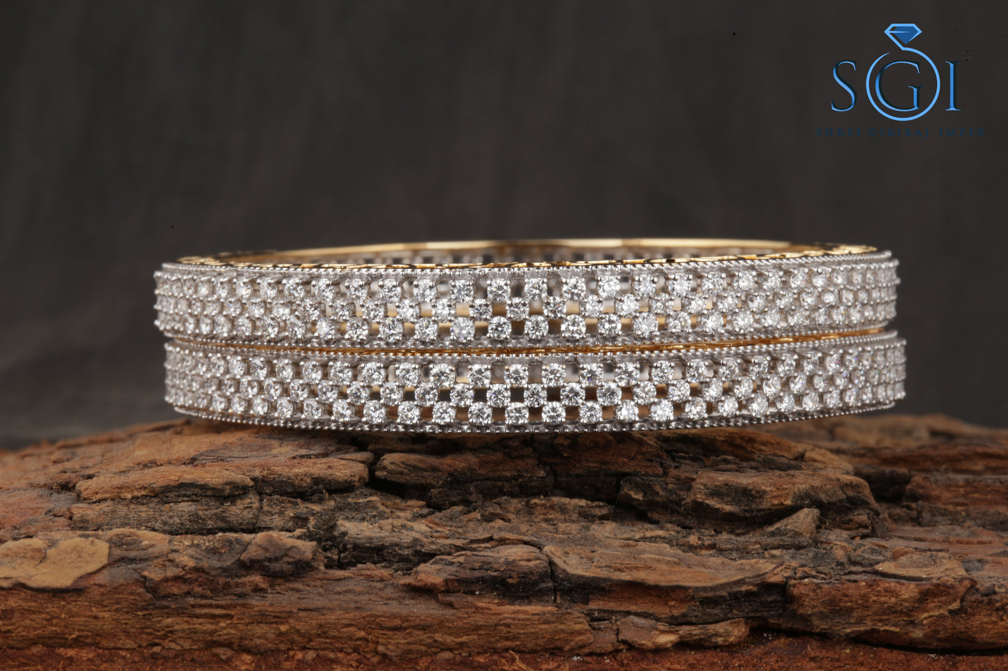 24ctw Moissanite Round Diamond Set of 2 Bangles, Wedding Bangles For Womens, Multi Diamonds Gold Bangles, Latest Real Diamond Ladies Bangles