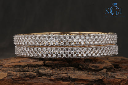 24ctw Moissanite Round Diamond Set of 2 Bangles, Wedding Bangles For Womens, Multi Diamonds Gold Bangles, Latest Real Diamond Ladies Bangles