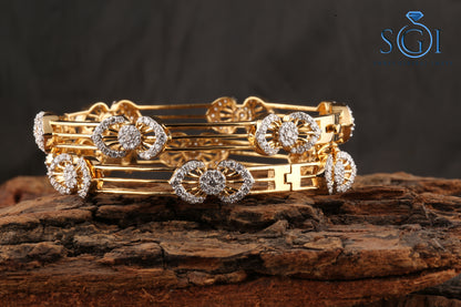 31.5ctw Moissanite Diamond Party Wear Round Real Diamond Bangles, 2 pieces Set Bangle Bracelet, Solid Bangle Bracelet, 3 Solid Gold  Studded Bangles  Set For Ladies, Wedding Spacial Bangle Collection