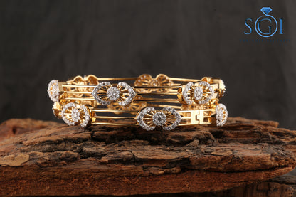 31.5ctw Moissanite Diamond Party Wear Round Real Diamond Bangles, 2 pieces Set Bangle Bracelet, Solid Bangle Bracelet, 3 Solid Gold  Studded Bangles  Set For Ladies, Wedding Spacial Bangle Collection