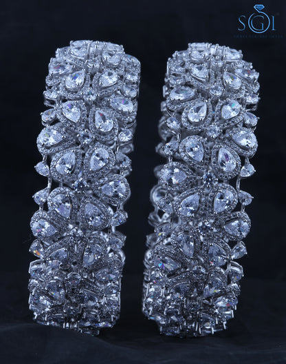 50ctw  White Pear Shape And Round Fancy Cut Moissanite Diamond Bangles,Pretty Look Fancy Womens Bagles, Latest Bridal Wear Bangles Collection. 14K White Silver Pear Jewelry Amazing Wedding Bridal 2 Pair Bagles Set