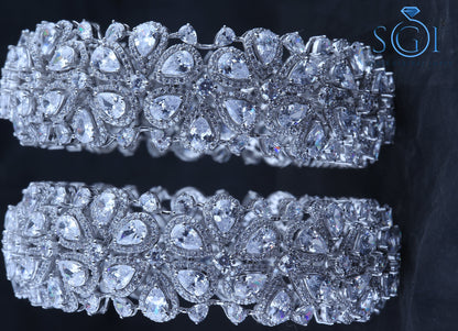 50ctw  White Pear Shape And Round Fancy Cut Moissanite Diamond Bangles,Pretty Look Fancy Womens Bagles, Latest Bridal Wear Bangles Collection. 14K White Silver Pear Jewelry Amazing Wedding Bridal 2 Pair Bagles Set