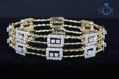 23ctw Moissanite Diamond Round Brilliant Multi Layer Bangles, Natural Real Diamond 14K Real Gold Plating Bangles, Fancy Shape Ladies Bangles. Bridal Bangle Collection For Womens