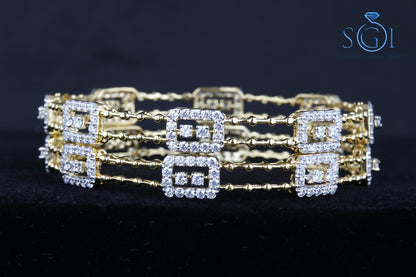 23ctw Moissanite Diamond Round Brilliant Multi Layer Bangles, Natural Real Diamond 14K Real Gold Plating Bangles, Fancy Shape Ladies Bangles. Bridal Bangle Collection For Womens
