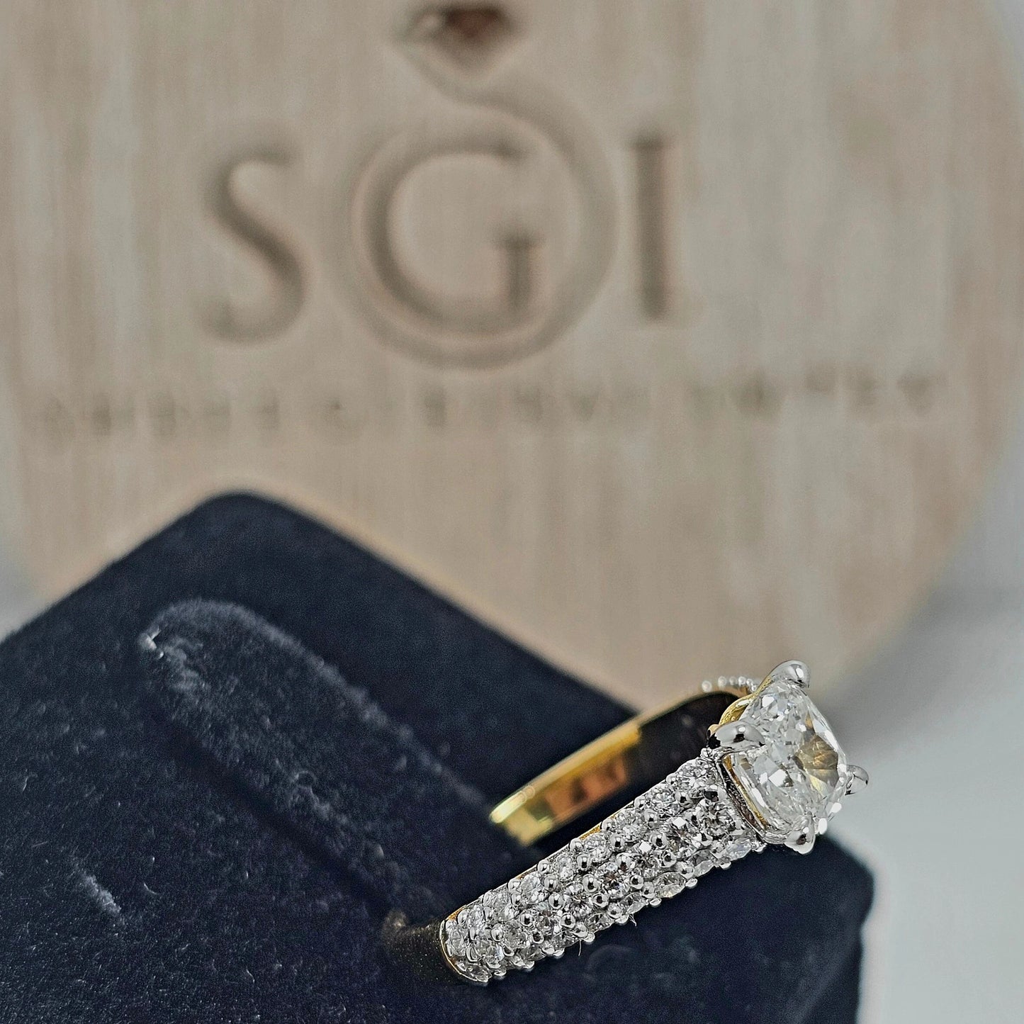 1.64ctw Lab-Grown Diamond Proposal Ring: Cushion & Round, Yellow Gold