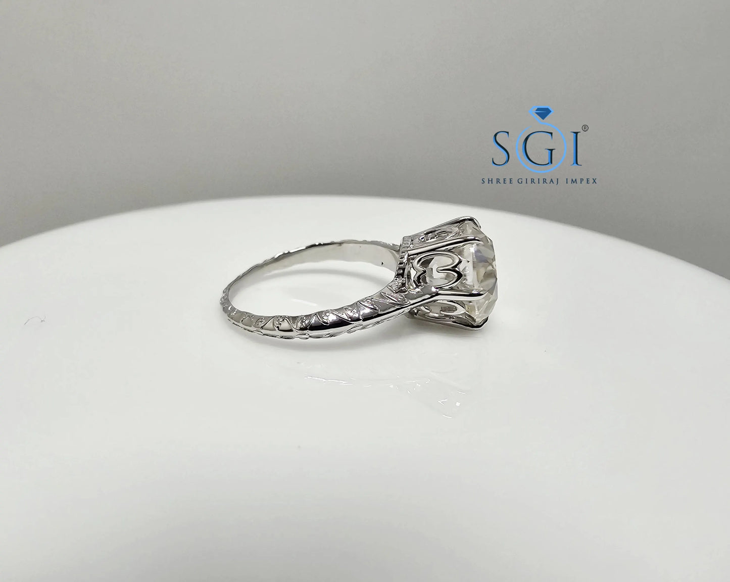 Vintage Style 3.30ct Moissanite Ring: Sterling Silver, Old European Cut