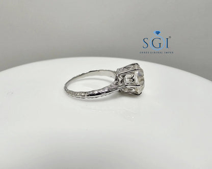 Vintage Style 3.30ct Moissanite Ring: Sterling Silver, Old European Cut