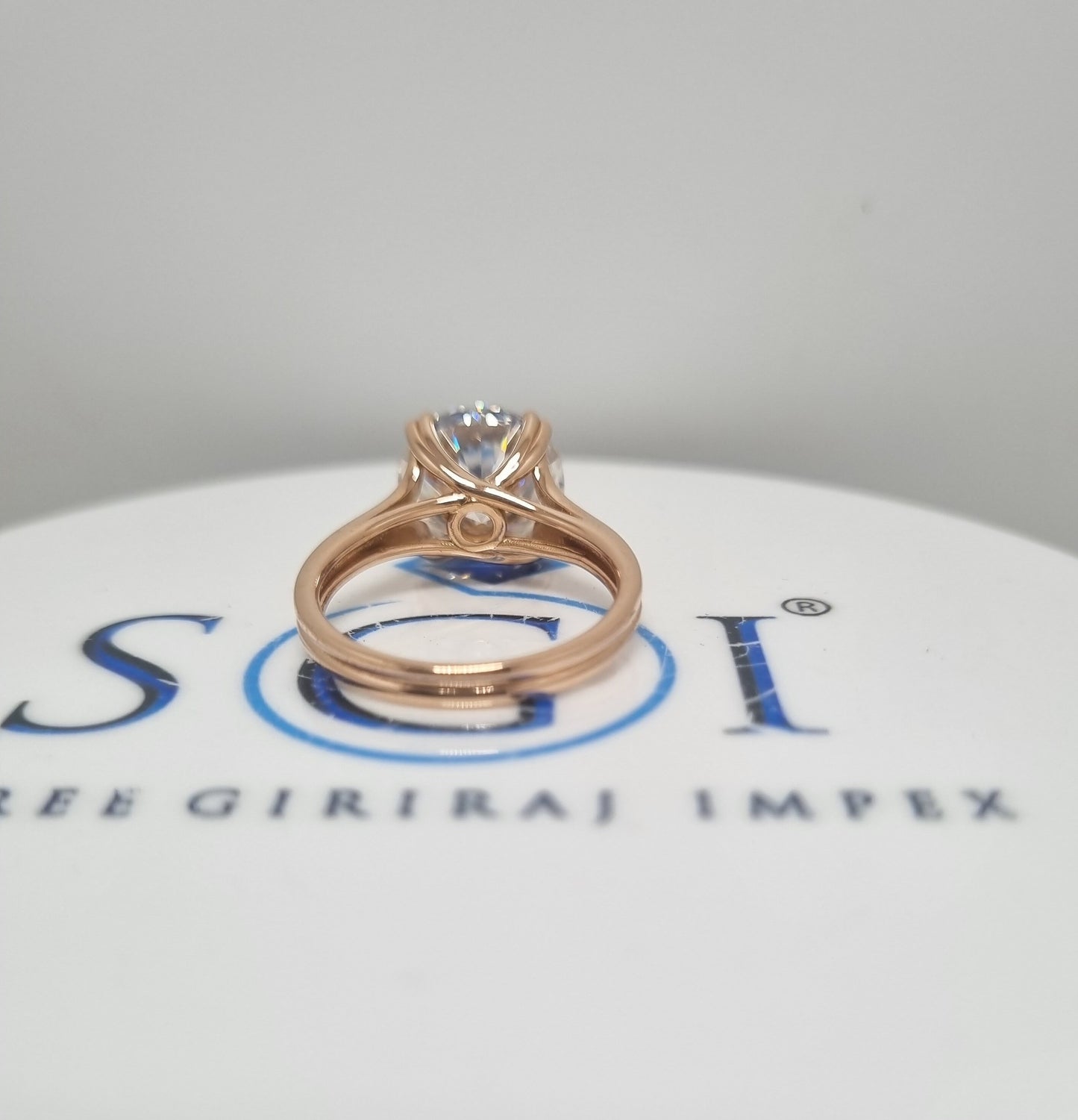 6.4ctw Moissanite Solitaire Ring: 12mm Round Cut, Rose Gold