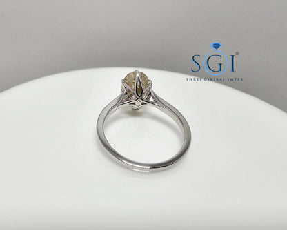3.30ct Fancy Yellow Moissanite Diamond – Oval Portuguese Cut in Elegant Silver Setting" Jewelry