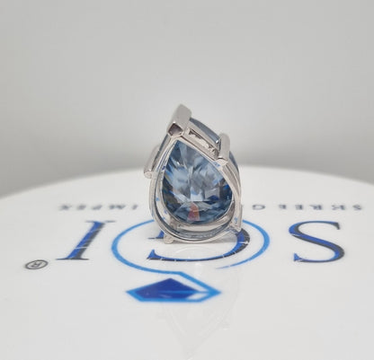 18.5ct Pear Royal Blue Moissanite Pendant: White Gold Bridal Necklace