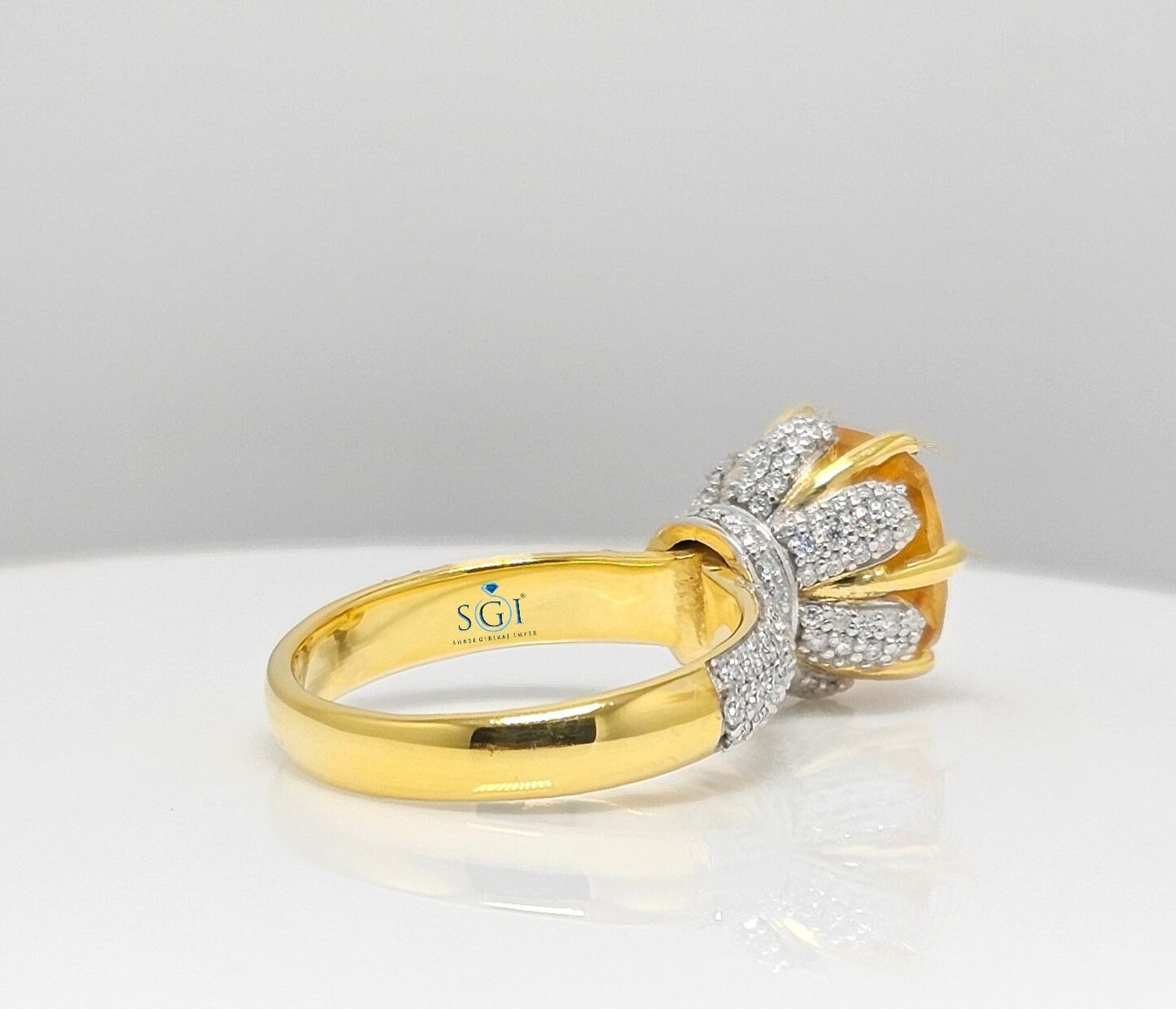 Fancy Yellow Topaz Engagement Ring: 14K Gold Moissanite Accent