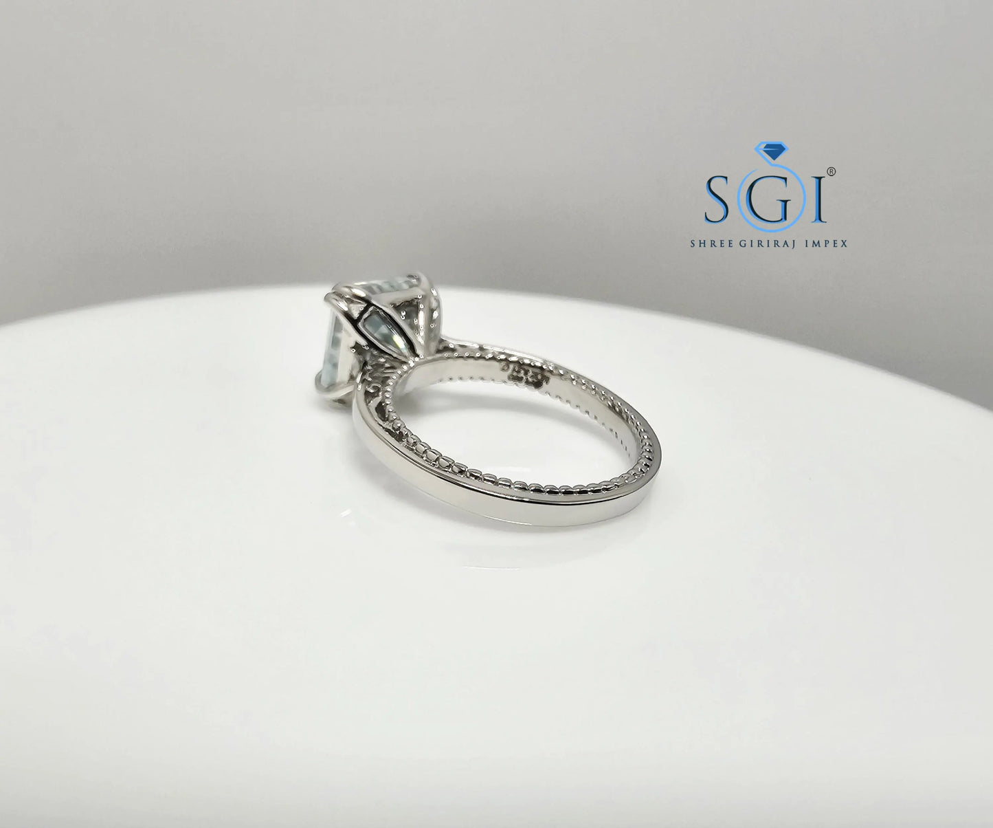 Aqua Blue Moissanite Diamond Ring 3.20 Carat Ascher Cut in Platinum – Elegant Engagement Jewelry