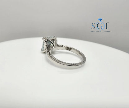 Aqua Blue Moissanite Diamond Ring 3.20 Carat Ascher Cut in Platinum – Elegant Engagement Jewelry