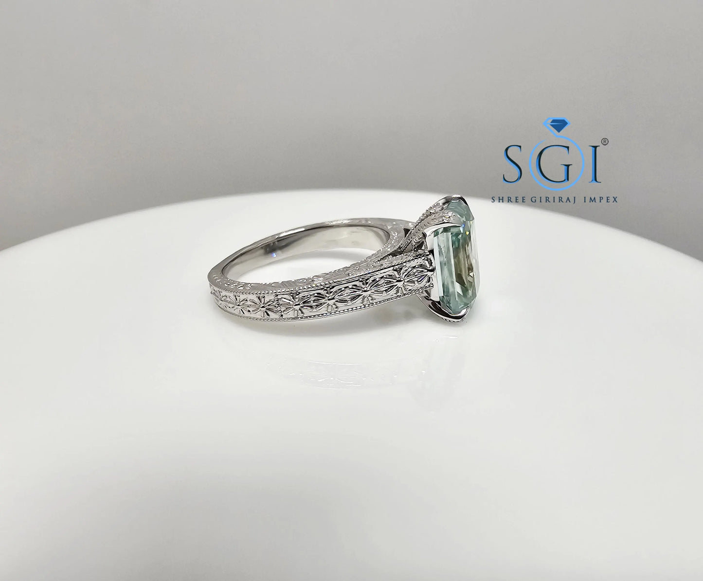 3ct Aqua Blue Moissanite Diamond – Radiant Cut Solitaire Ring for Men & Women"