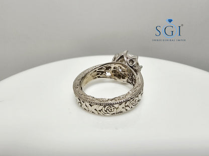 Antique Style Moissanite Ring | 925 Sterling Silver, 4.10 Ct