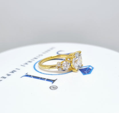 Yellow Gold Moissanite Engagement Ring – 4 CTW Round Cut with Side Stones