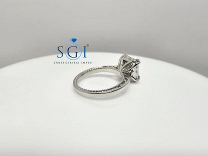 Aqua Blue Moissanite Diamond Ring 3.20 Carat Ascher Cut in Platinum – Elegant Engagement Jewelry