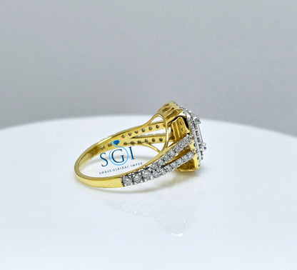 1.8ctw Moissanite Diamond Ring: Round & Baguette Gold Engagement Ring