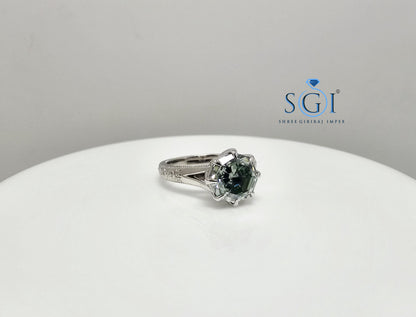 Elegant 3Ct Natural Green Octa Hexagon Moissanite Ring in Silver Vintage StyleJewelry