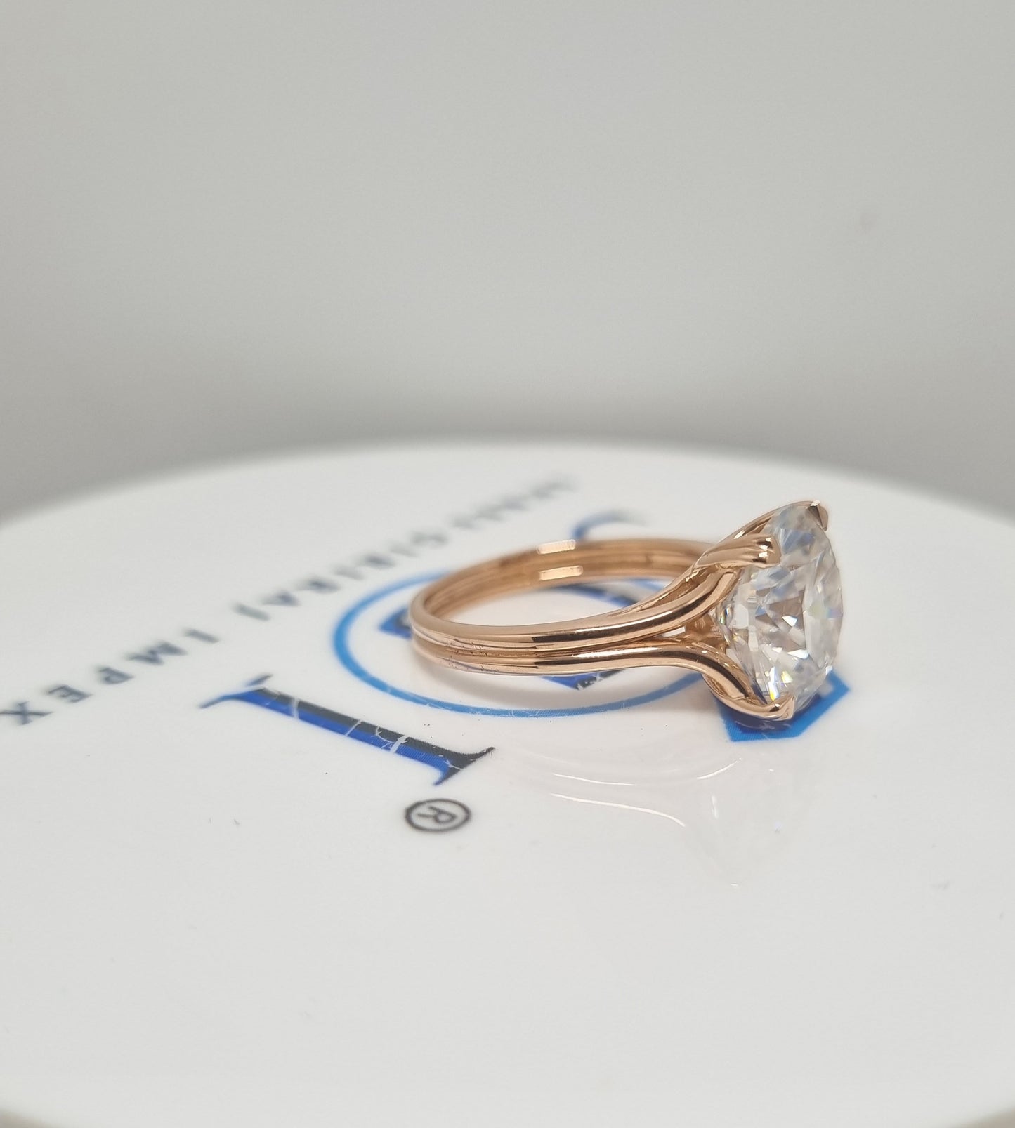 6.4ctw Moissanite Solitaire Ring: 12mm Round Cut, Rose Gold