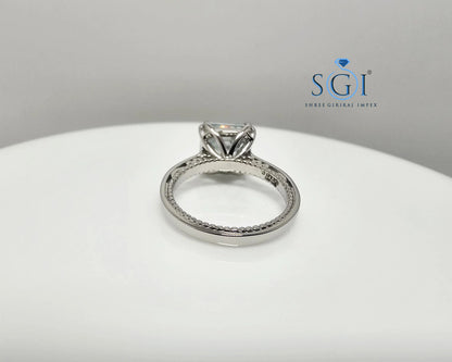 Aqua Blue Moissanite Diamond Ring 3.20 Carat Ascher Cut in Platinum – Elegant Engagement Jewelry