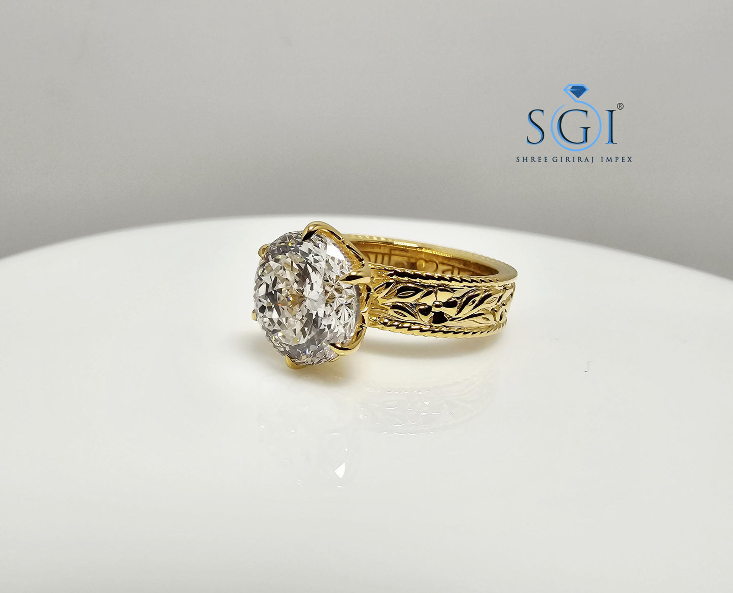 18K Yellow Gold Ring: 3.51 Ct Lab-Grown Portuguese Cut Diamond