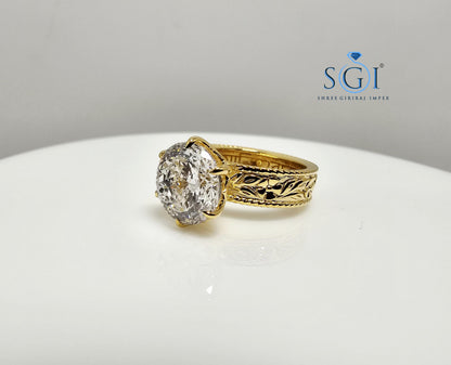 18K Yellow Gold Ring: 3.51 Ct Lab-Grown Portuguese Cut Diamond