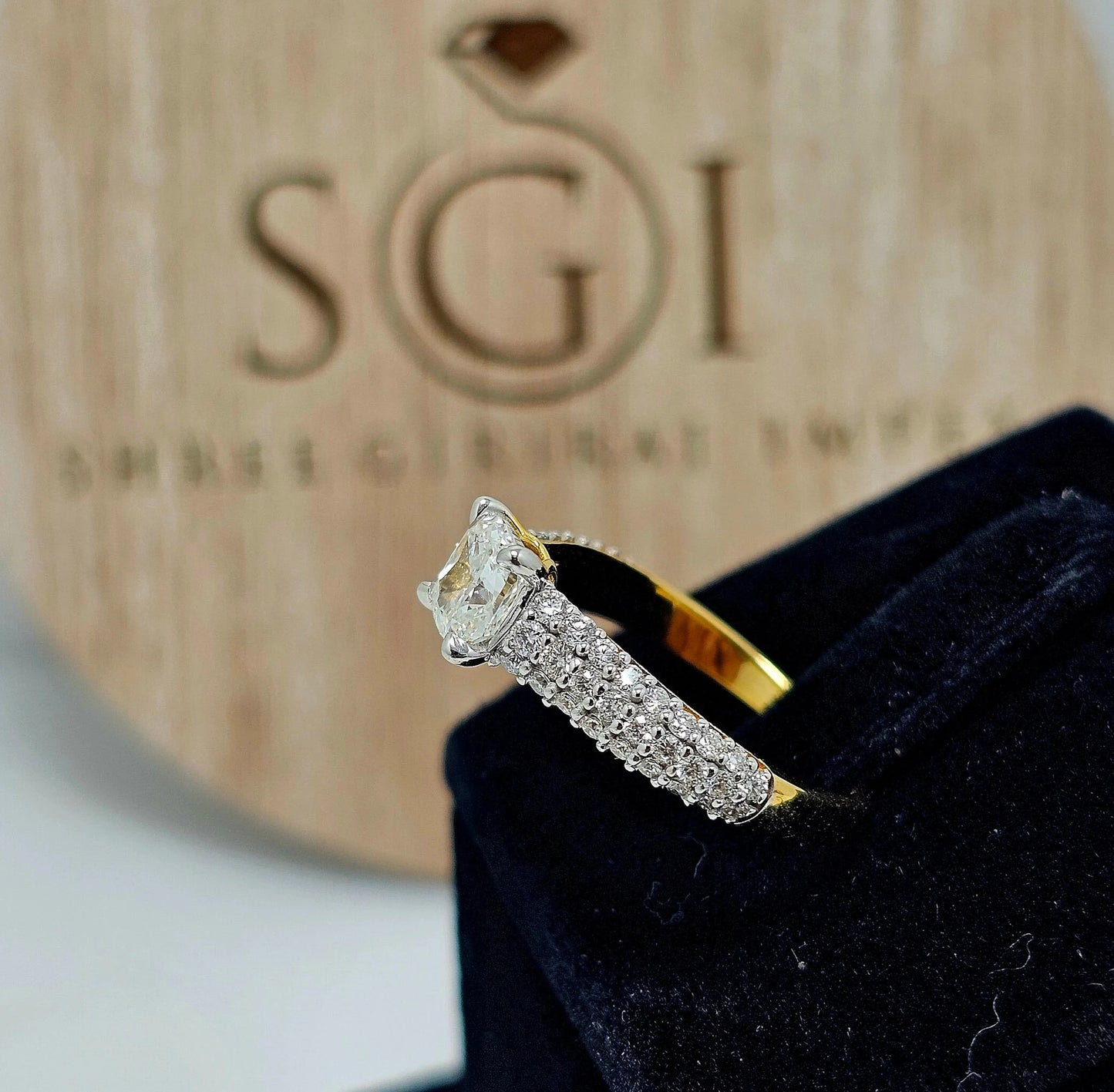 1.64ctw Lab-Grown Diamond Proposal Ring: Cushion & Round, Yellow Gold