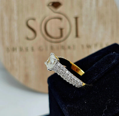 1.64ctw Lab-Grown Diamond Proposal Ring: Cushion & Round, Yellow Gold
