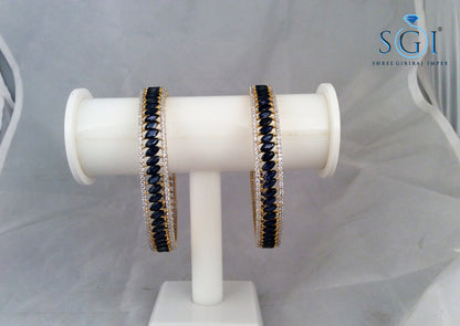 35ctw Royal Blue Marquise Shape Moissanite Diamond Bangles, 18K Gold Plated Bangle, India Wedding Bangles, Designer Gold Ladies Bangles, Real Diamond Gold Bangles For Womens
