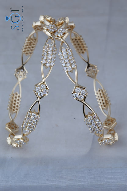 14ctw Round Cut Moissanite Diamond Bangles, Diamond -Studded Bangles Set Of 2, Indian Wedding Bridal Gold Bangle Set Online, 18K Gold Plated Diamond Bangle Set For Women,Gift For Her