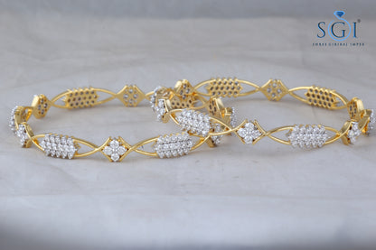 14ctw Round Cut Moissanite Diamond Bangles, Diamond -Studded Bangles Set Of 2, Indian Wedding Bridal Gold Bangle Set Online, 18K Gold Plated Diamond Bangle Set For Women,Gift For Her