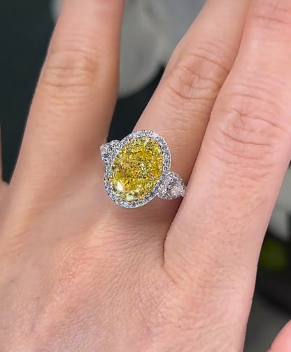 4.5ctw oval shape fancy yellow & White Lab Grown Diamond Engagement Ring with 14k White Gold