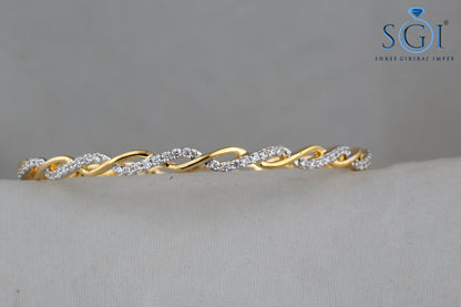 2.5 CTW Round Brilliant Moissanite Diamond Bangles – Allure 18K Yellow Gold & Silver Melt, Wavy Spring Design | Set of 2