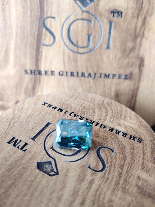 15.80 Ct Natural Dark Green Blue Color Radiant Shape Moissanite Diamond